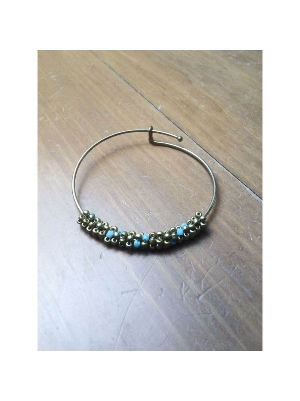 Bracelet Adjustable Gold Blue Beads